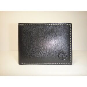 Timberland Men's Black Pebbled Genuine Leather Bifold Wallet with ID Window EUC